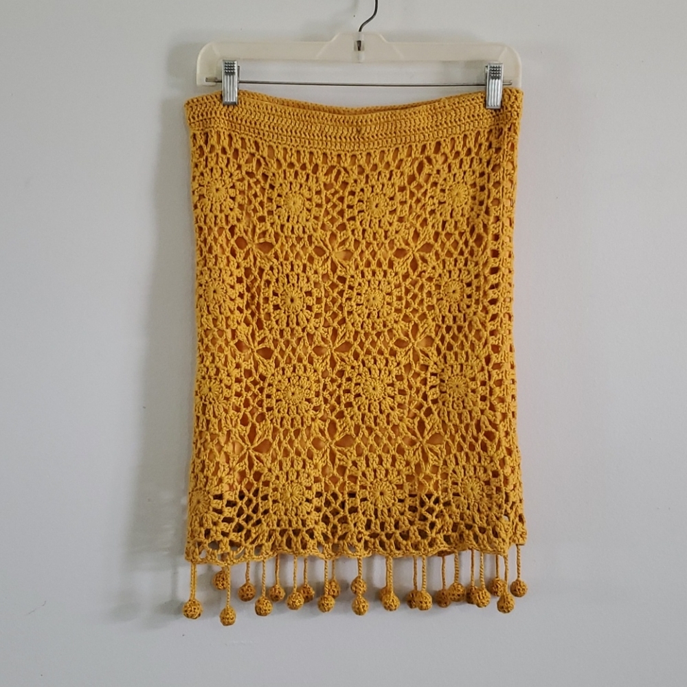 COPY - Fashion Nova Mustard Yellow Crochet Skirt - Picture 2 of 8